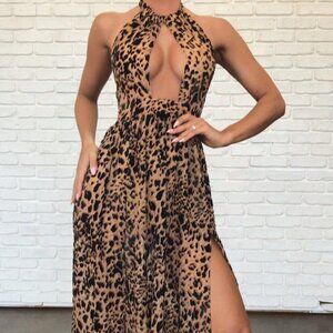 Meshki - Leopard animal print KENDRA Halter Maxi Dress
